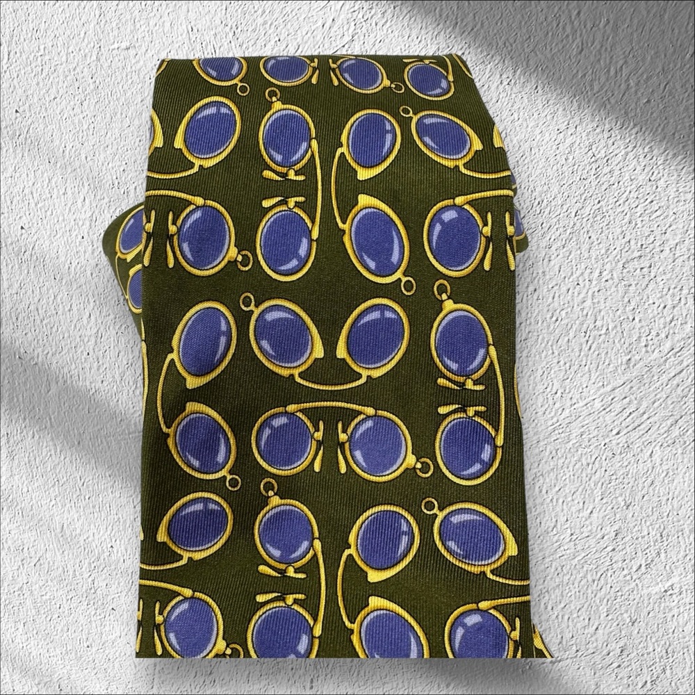 GUCCI Vintage Silk Avocado, Purple & Gold Neck Tie Glasses Spectacles Print - Picture 7 of 13